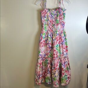 Pinch Vibrant Floral Smocked Midi Sundress with Pockets Sz M
